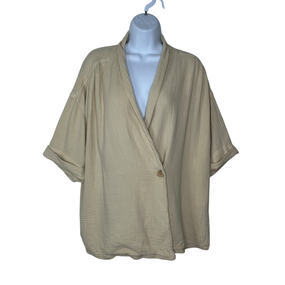 We The Free People Lou Blazer Top Small Beige Cotton Gauze Boho Oversized